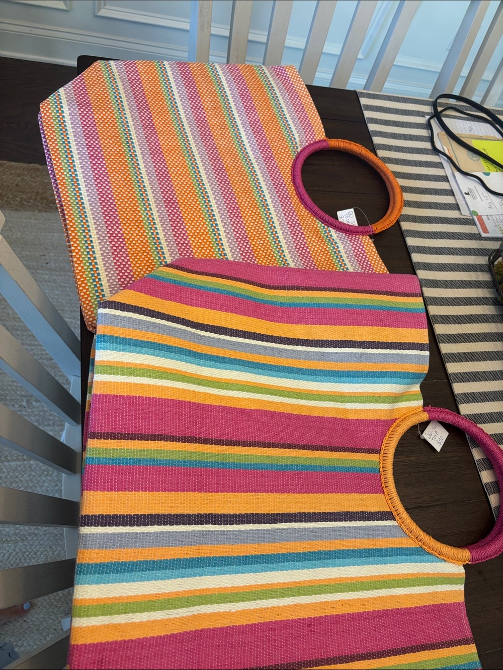 Shiraleah Pink, Orange, Yellow, Blue, Green Striped Tote Bag